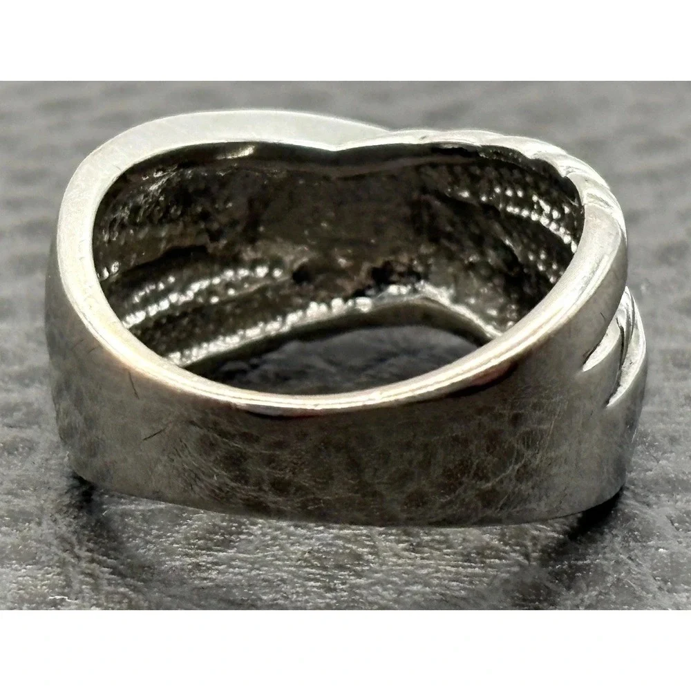 Woven Silver Plated Cubic Zirconia CZ Twisted Cocktail X Band Ring Sz 7